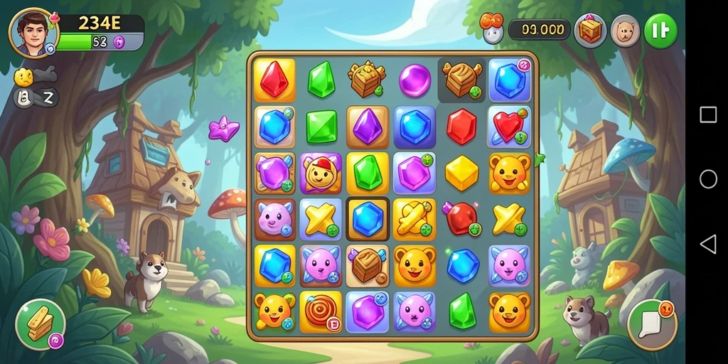 Screenshot gameplay 234E menampilkan aksi mencocokkan yang seru.