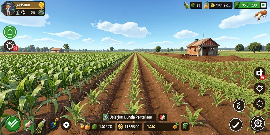 Screenshot gameplay API5000 menampilkan aktivitas pertanian yang menarik.