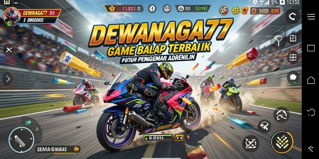 Screenshot gameplay DEWANAGA77 yang menunjukkan aksi balap yang menakjubkan.