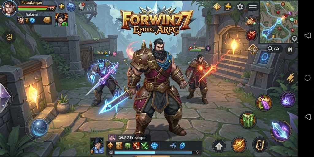 Tangkapan layar FORWIN77 menampilkan aksi pertempuran yang mendebarkan di dunia ARPG.
