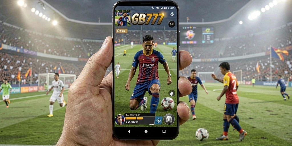 Tampilan gameplay GB777 dengan aksi sepak bola yang mendebarkan.