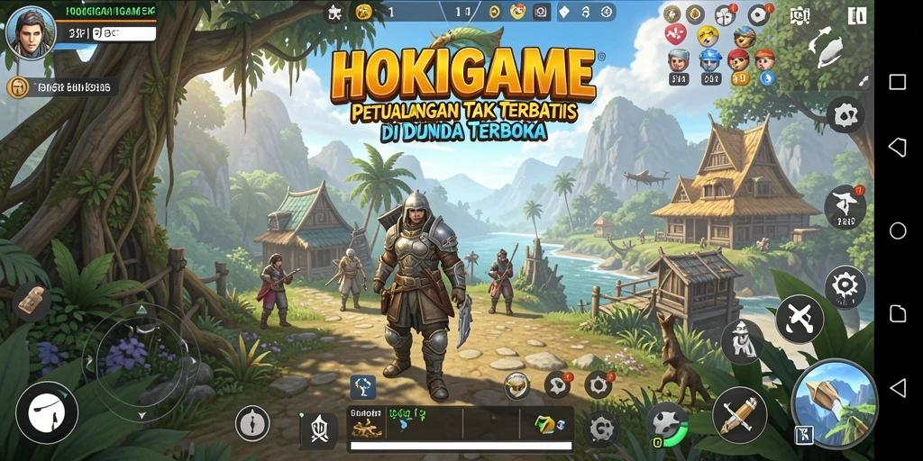 Tangkapan layar HOKIGAME dengan aksi petualangan dalam dunia terbuka.