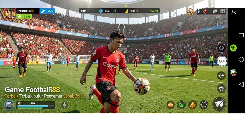 Screenshot gameplay <strong>INDOBIT88</strong> menampilkan momen seru dalam pertandingan sepak bola.