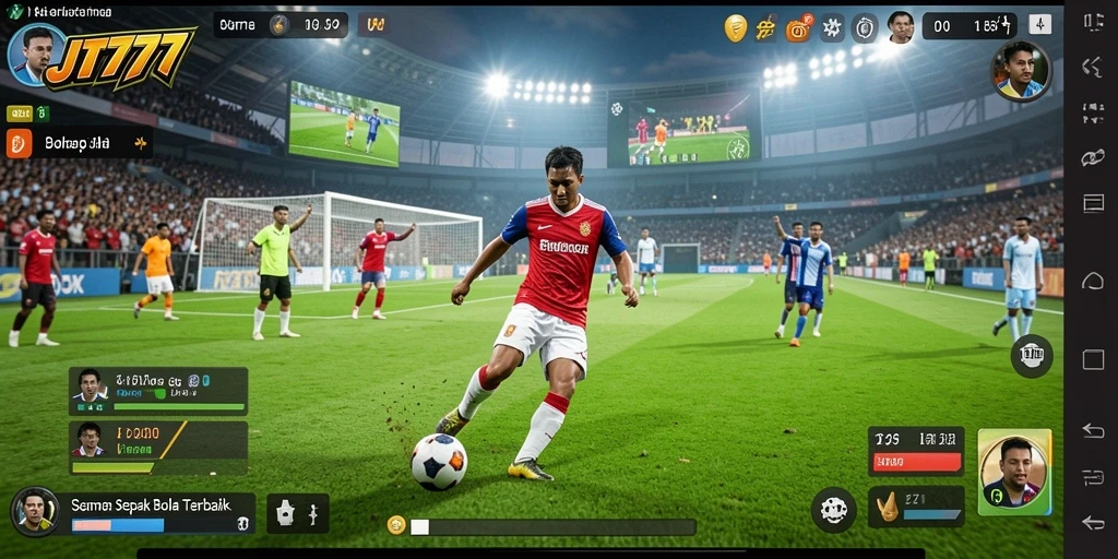 Tampilan gameplay JT777 dengan aksi sepak bola yang dinamis.