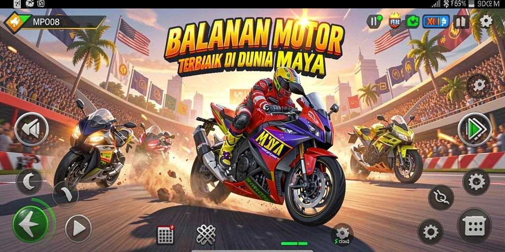 Screenshot MPO08 menampilkan momen balapan yang mendebarkan dan menantang.