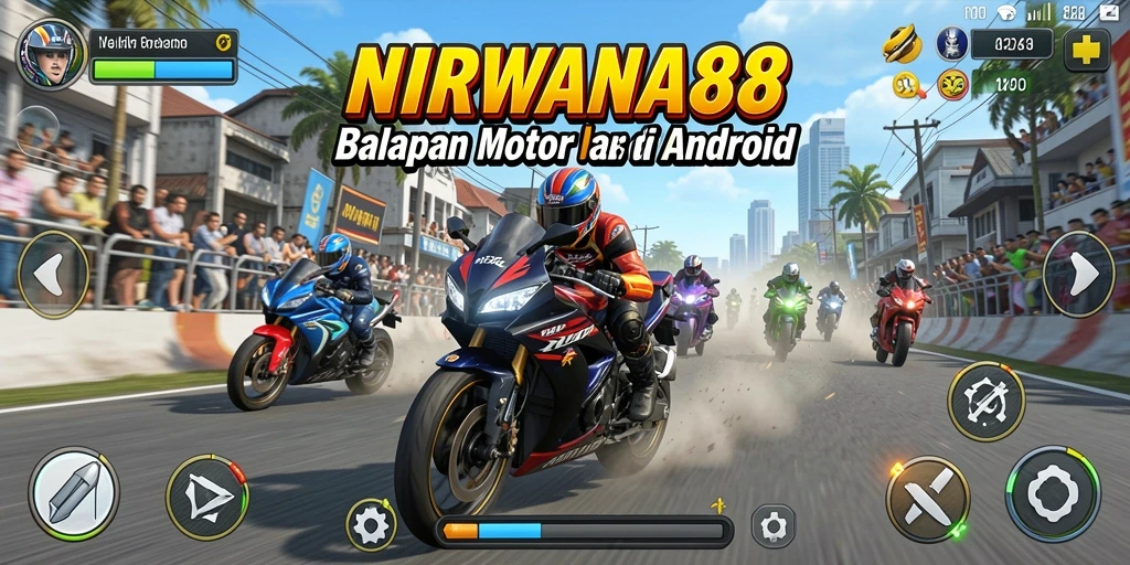 Tampilan gameplay NIRWANA88 yang penuh aksi balapan motor.