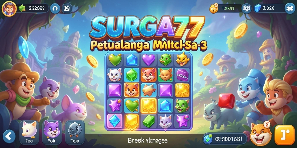 Screenshot gameplay SURGA77 dengan tampilan penuh warna Match-3.